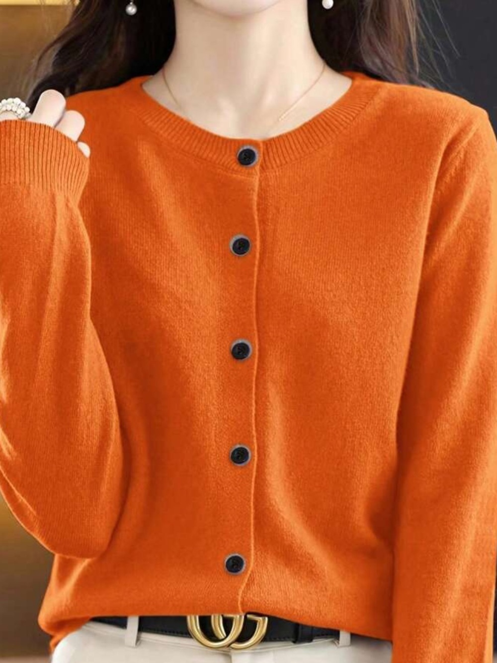 Orange  Button-Front Cardigan - Picture 3 of 6